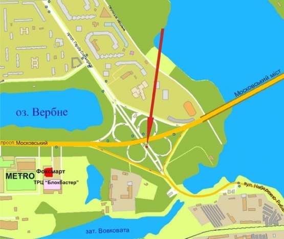 Схема рекламної площини за адресою пр.Героев Сталинграда/Московский пр. (перед Московским мостом)