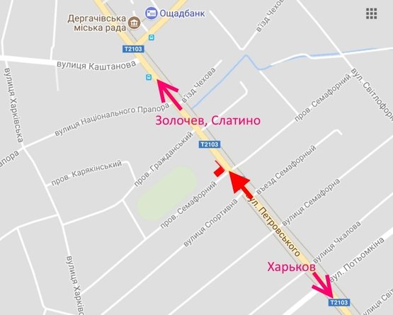 Схема рекламной плоскости по адресу Дергачи-ул. Петровского-стадион-в центр