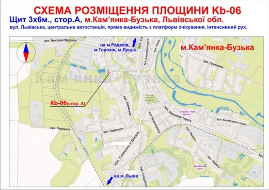 Схема рекламной плоскости по адресу центр, вул. Львівська, центральна автостанція, пряма видимість з платформ очікування, інтенсивний рух