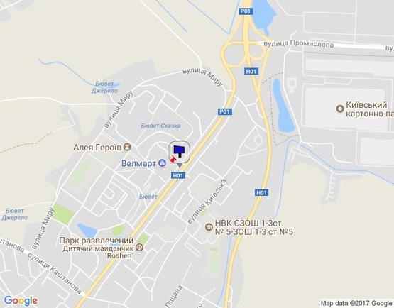 Схема рекламной плоскости по адресу м. Обухів, вул..Київська, 117,  біля супермаркета "Велика кишеня"  (автозупинка  "Піщана")