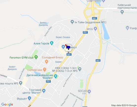 Схема рекламной плоскости по адресу м. Обухів, вул. Київська, 117, біля супермаркета "Велика кишеня" (автозупинка "Піщана")