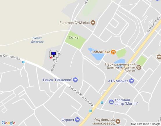 Схема рекламной плоскости по адресу м. Обухів, вул.. Миру, 16 (біля Державної податковою інспекції Обухівського району)