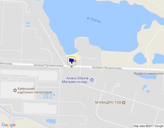 Схема рекламной плоскости по адресу м. Обухів, вул.Промислова, поворот до Заводу пористих матеріалів "АЕРОК";