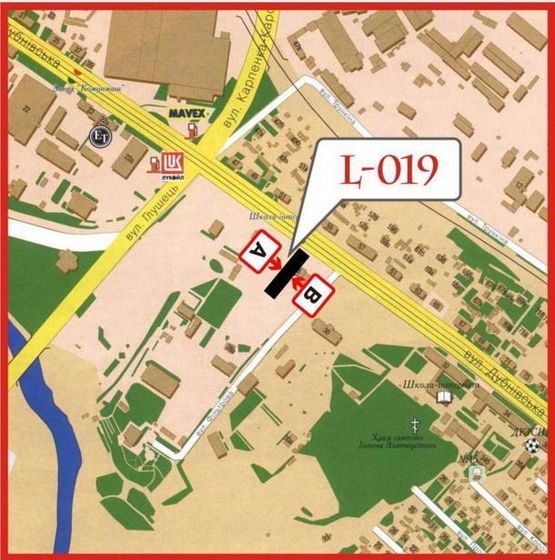 Схема рекламної площини за адресою вул. Дубнівська 28 (вїзд-виїзд з міста, біля зупинки Луцькводоканал)