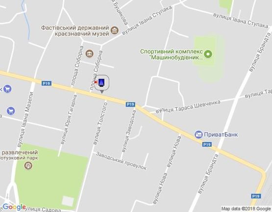 Схема рекламної площини за адресою г.Фастов,  перекресток ул.Льва Толстого и Соборной, 18