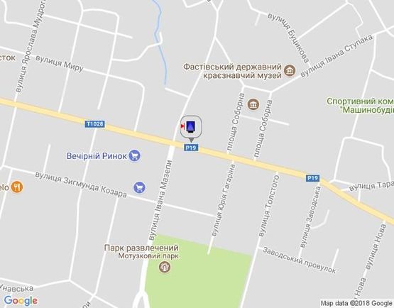 Схема рекламної площини за адресою г.Фастов, перекресток ул. Интернациональной и ул. Соборной