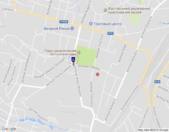 Схема рекламної площини за адресою г.Фастов, ул.Интернациональная, 14, ресторан Старая Прага, авт.остановка