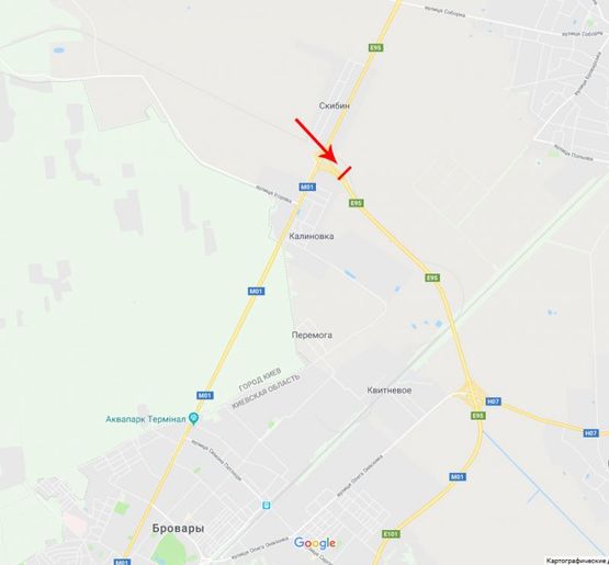 Схема рекламной плоскости по адресу Въезд в Киев, со стороны Чернигова, трансп.развязка, возле Б.Дымерки, виадук, от котедж.городка Княжичи