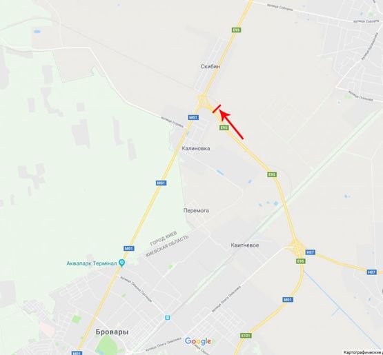 Схема рекламной плоскости по адресу Выезд из Киева, в сторону Чернигова, трансп.развязка, возле Б.Дымерки, виадук, к котедж.городку Княжичи