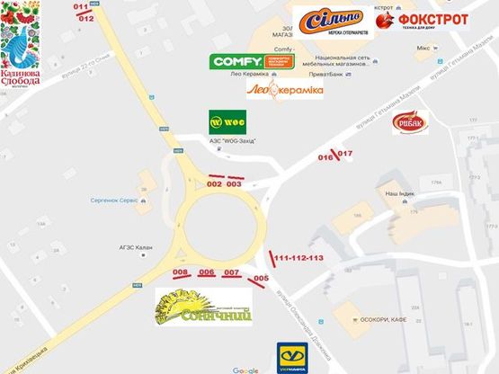 Схема рекламной плоскости по адресу Мазепи-Довженка   (кільце) ПРИЗМА