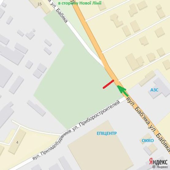 Схема рекламной плоскости по адресу вул.Баб'яка-вул.Приладобудівників(район ТЦ Епіцентр), АЗС, напр.-транспортний міст, вул.Воз'єднання