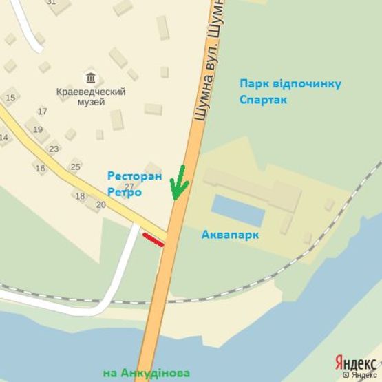 Схема рекламной плоскости по адресу вул.Шумна-Ольбрахта -виїзд на тр.міст, напрям-Анкудінова