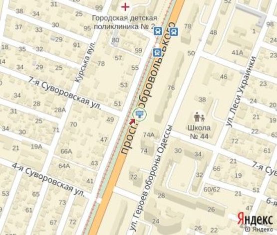 Схема рекламної площини за адресою Добровольского пр., 76 - 7-я Суворовская ул. (напр. к ул. Заболотного)