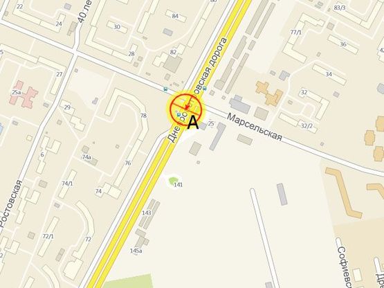 Схема рекламной плоскости по адресу Днепропетровская дорога №25 Марсельская А левая