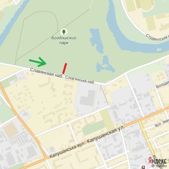 Схема рекламной плоскости по адресу вул.Воз'єднання (Парк відпочинку Боздошський), район елітної забудови, напр.Слов'янська наб.