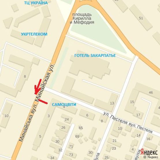Схема рекламной плоскости по адресу вул.Минайська 3(Самоцвіти) - напрям вул.Грушевського