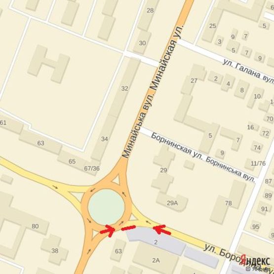 Схема рекламной плоскости по адресу вул.Бородіна-Грушевського-Минайська, ринок