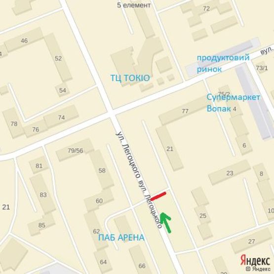 Схема рекламной плоскости по адресу вул.Легоцького, 25, напрям-вул.Заньковецька (до ТЦ ТОКІО)
