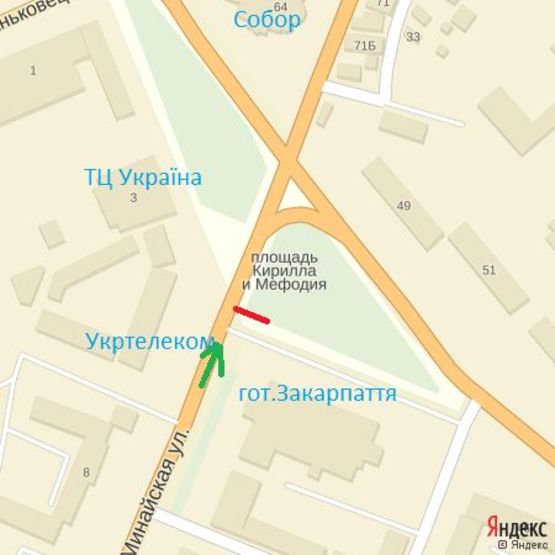 Схема рекламной плоскости по адресу вул.Минайська-просп.Свободи (гот.Закарпаття), напр.-пр.Свободи