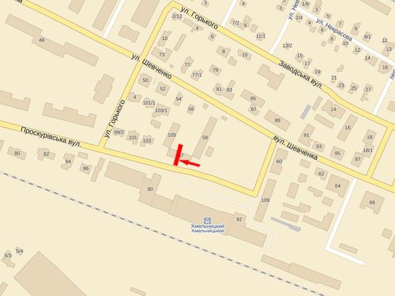 Схема рекламной плоскости по адресу Проскуровская ул., возле ж/д вокзала, кафе "Мрия"