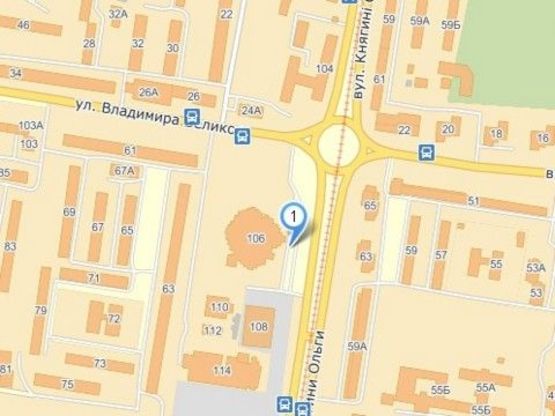 Схема рекламної площини за адресою вул.Кн.Ольги 106, біля входу в універмаг Львів