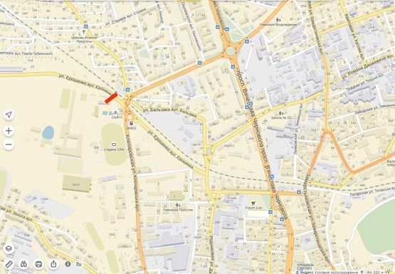 Схема рекламной плоскости по адресу Єрошенко, 9 (до ТЦ ФОРУМ)