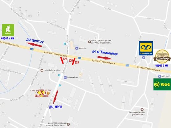 Схема рекламной плоскости по адресу Тисменицька - Юності - 
( Незалежності )