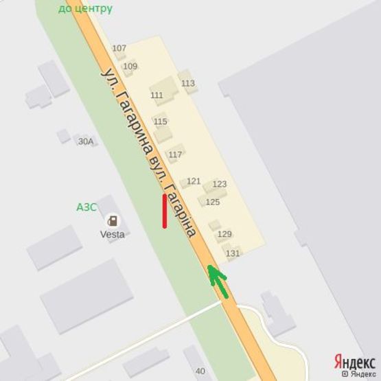 Схема рекламной плоскости по адресу вул.Гагаріна (АЗС), супермаркет Барва, напрям - до центру