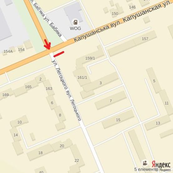 Схема рекламной плоскости по адресу вул.Легоцького-Капушанська-Баб'яка(перехрестя)світлофори, напрям-Заньковецька