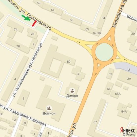 Схема рекламной плоскости по адресу вул.Грушевського (маг.Малятко),магазини, кафе, установи, напр.-вул.Минайська