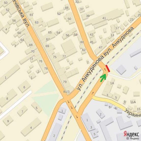 Схема рекламной плоскости по адресу вул.Українська-вул.Анкудінова (залізничний міст), напрям-вул.Руська