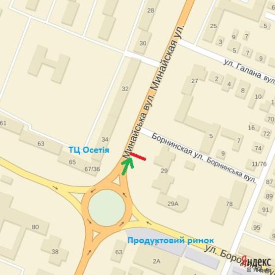 Схема рекламної площини за адресою вул.Минайська 27 (навпроти маг.Осетія), напрям-пр.Свободи