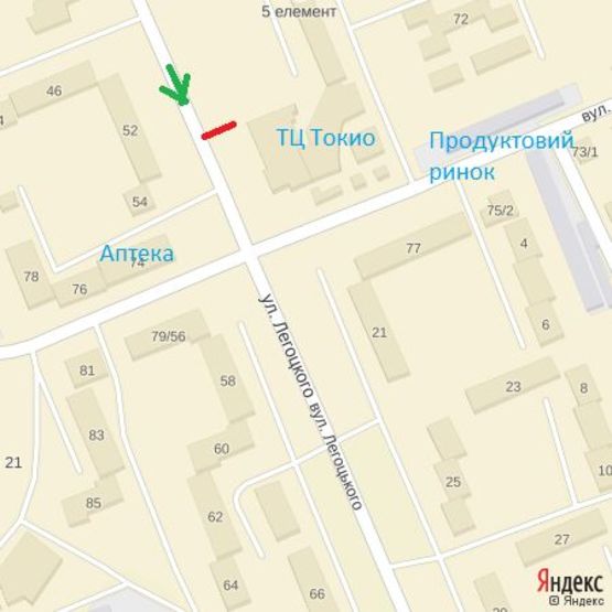 Схема рекламной плоскости по адресу вул.Легоцького(ТЦ ТОКІО), напр.-вул.Заньковецької