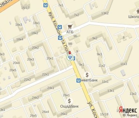 Схема рекламної площини за адресою Космонавта Попова ул., 9/1 (напротив)