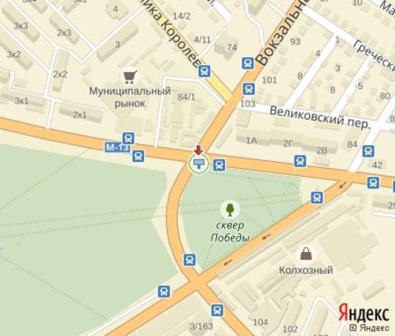 Схема рекламной плоскости по адресу Тельнова пр.- Яновского ул. (сквер Победы)