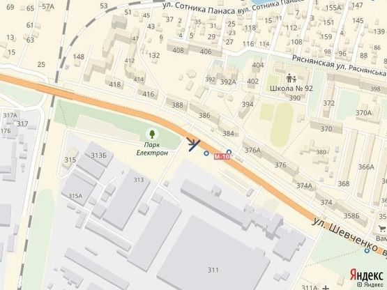 Схема рекламной плоскости по адресу вул.Шевченка 315, Електрон, до центру