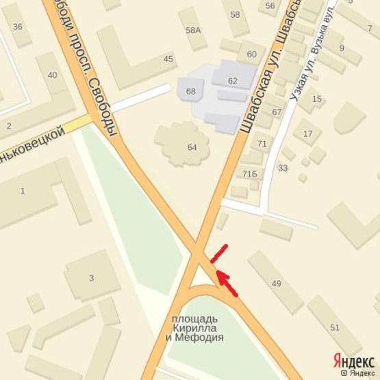 Схема рекламной плоскости по адресу просп.Свободи,49-Швабська-Минайська(перехрестя), навпроти гот.Закарпаття