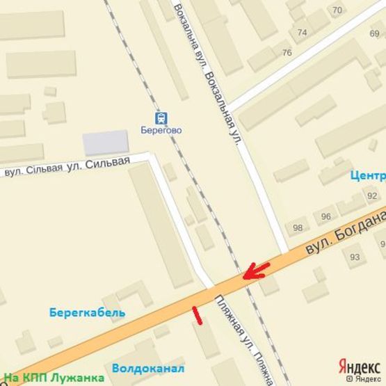 Схема рекламної площини за адресою вул.Б.Хмельницького (Берегкабель), залізн.переїзд, напр.-КПП Лужанка