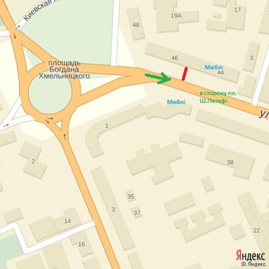 Схема рекламной плоскости по адресу вул.Толстого,44, центр, напрям - пл.Ш.Петефі