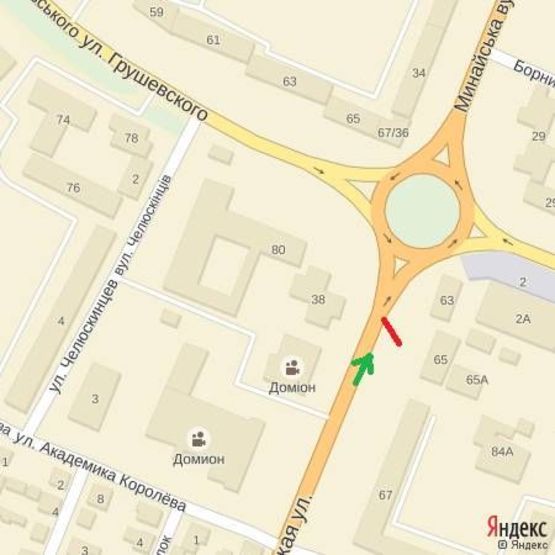 Схема рекламной плоскости по адресу вул.Минайська,67(навпроти рест.Рубін), напрям-вул.Грушевського