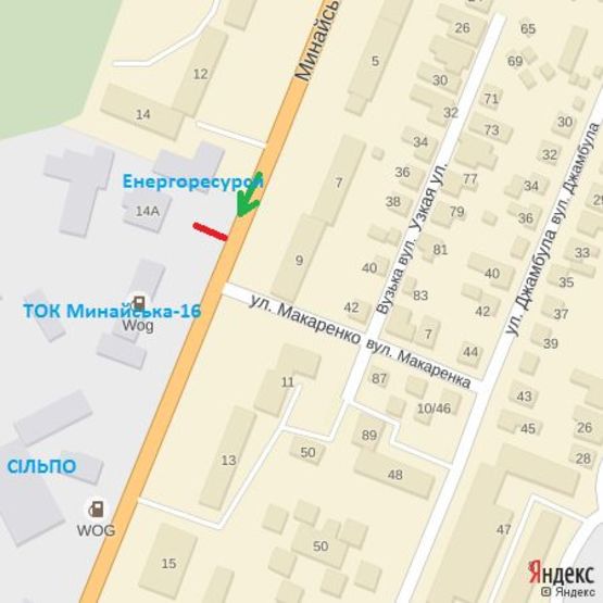 Схема рекламной плоскости по адресу вул.Минайська (Архів), напрям-вул.Грушевського