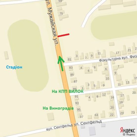 Схема рекламної площини за адресою вул.Мужайська (Стадіон), напрям-м.Виноградів, КПП Вилок(Угорщина)