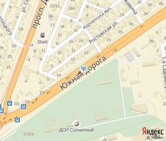 Схема рекламной плоскости по адресу Южная дорога, 9 - (из центра) (правый)