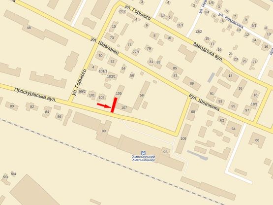 Схема рекламной плоскости по адресу Проскуровская ул., возле ж/д вокзала, кафе "Мрия"