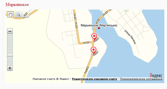 Схема рекламної площини за адресою Марьинское, ул. Первого мая, р-н АЗС, выезд на Каховку