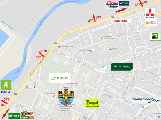 Схема рекламной плоскости по адресу Набережна ім.Стефаника - Пулюя