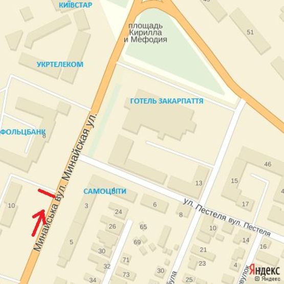 Схема рекламной плоскости по адресу вул.Минайська, 8 (навпроти маг.Самоцвіти), напрям-пр.Свободи