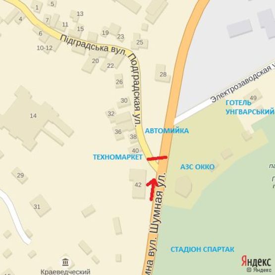 Схема рекламной плоскости по адресу вул.Шумна-Підградська-Електрозаводська(автомийка)