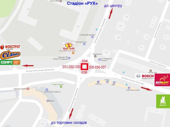 Схема рекламної площини за адресою Чорновола-Петлюри кільце (призма)