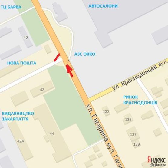 Схема рекламной плоскости по адресу вул.Гагаріна-П.Комуни(перехрестя)